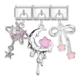 Italian charm links set with pink heart stone, celestial moon, and metallic bow pendant - Pink Heart Melt Moon Bow Combo