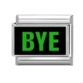 Italian modular charm in silver finish with black plate and green BYE lettering - BYE