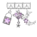 Italian charm bracelet links featuring purple star and moon pendants in stainless steel - Star Moon Planet Heart Purple Combo