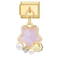 Italian modular charm featuring golden shell, purple star, pearls and cubic zirconia - 0.9x1.0cm / Gold Base Purple Star