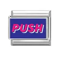 Italian charm bead in blue enamel with pink 3D PUSH text for DIY modular bracelets - PUSH