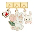 Italian style gold plated charms with white enamel rabbits and tulip flower patterns - Rabbit Heart Tulip Gold Combo