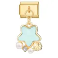 Italian modular charm in gold finish with blue enamel star, pearls, and shell pendant - 0.9x1.0cm / Gold Base Blue Star