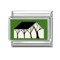 Abalorio modular italiano de acero inoxidable con diseño de casa y árbol en esmalte - 1,0 cm x 0,9 cm / Patrón Minimalista de Casa y Árboles (Figura-4)