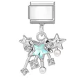 Italian charm bracelet link with star pendant featuring blue crystal and pearls - 1*0.9cm / Steel Base Pendant - Blue Five-Pointed Star 1