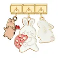 Three gold Italian charm bracelet links featuring cute enamel bunny pendants - Multicolor Rabbit Gold Combo