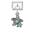 Italienischer Charm mit Doppel-Seestern und hellblauen Kristallen aus Edelstahl - Blauer Zirkonia Doppelter Seestern (M293754)