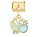Italian modular charm featuring golden mermaid tail and blue gemstone for DIY bracelets - 0.9x1.0cm / Gold Base Blue Fish Tail Ring