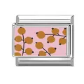 Italienisches Charm-Glied mit rosa Blumenmuster und Beeren auf Edelstahl-Modul - 1,0 cm x 0,9 cm / Orangenbeeren-Muster (Abbildung-6)