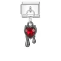 Italienischer Edelstahl-Charm-Link mit einem rot facettierten Herz-Edelstein-Anhänger - Roter Zirkonia Herz 1 (M293754)