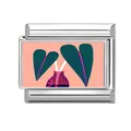 Italienisches Modul-Charm aus Edelstahl mit rosa Hintergrund und grünen Herz-Blättern - 1,0 cm x 0,9 cm / Herzblatt-Muster (Abbildung-7)