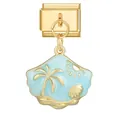 Italian modular charm in gold finish with blue enamel tropical shell beach design - 0.9x1.0cm / Gold Base Blue Shell