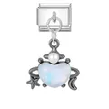 Edelstahl Herz-Charm im italienischen Stil mit Planetenring, Opalstein und Perle - Blauer Zirkonia Großes Herz (M293754)
