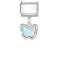 Modular bracelet link with silver butterfly pendant in iridescent blue finish - 1*0.9cm / Steel Base Pendant - Blue Bowknot