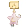Italian modular charm featuring pink star pendant with moon, pearl and zircon accents - 0.9x1.0cm / Gold Base Purple White Star