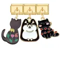 Golden Italian charm bracelet links set with black cat and dog enamel pendants - Black Cat Dog Heart Cat Gold Combo