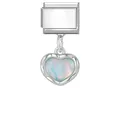 Charm per bracciale fai-da-te in acciaio inossidabile con cuore in opale blu chiaro - 1*0.9cm / Ciondolo con Base in Acciaio - Cuore Blu