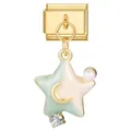Italian charm bracelet link with pink enamel star pendant and white pearl inlay - 0.9x1.0cm / Gold Base Blue White Star