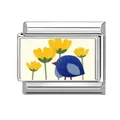 Italienisches Edelstahl-Modul mit blauem Vogel und gelben Blumen für DIY-Armbänder - 1,0 cm x 0,9 cm / Blauer Vogel und Blume Muster (Abbildung-9)