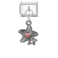 Italian charm link with double starfish charms and pink zircon in stainless steel - Pink Zirconia Double Starfish (M293754)