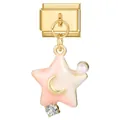 Italian charm link with star pendant in gold finish with pink enamel and pearl - 0.9x1.0cm / Gold Base Pink White Star