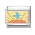 Italienisches Charm-Glied aus Edelstahl mit Sonnen- und Vogelmuster für DIY-Armbänder - 1,0 cm x 0,9 cm / Orangefarbene Sonne und Blauer Vogel Muster (Abbildung-10)