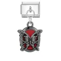 Italian charm bracelet link with stainless steel butterfly charm on a bright red base - Butterfly Red Oval (M293754)