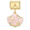 Pink enamel shell charm with golden palm tree and sun for DIY modular bracelets - 0.9x1.0cm / Gold Base Pink Shell