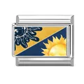 Italienisches Charm-Armband Glied mit Sonnen-Design in Blau und Gelb auf Edelstahl-Basis - 1,0 cm x 0,9 cm / Himmlisches Geteiltes Sonnenmuster (Abbildung-11)