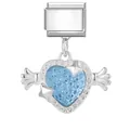 Charm per bracciale italiano con cuore d'argento, cristalli azzurri e stelle lucide - 1*0.9cm / Ciondolo con Base in Acciaio - Cuore Blu 2