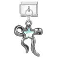 Italian charm bracelet link in silver stainless steel with a dangling bow and opal star - Blue Zirconia Star Bow (M293754)