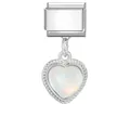 Maglia per bracciale italiano in argento con pendente a cuore bianco e pietre - 1*0.9cm / Ciondolo con Base in Acciaio - Cuore Bianco