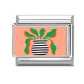 Italienisches Modul-Armbandelement aus Edelstahl mit orangefarbenem Blumentopf - 1,0 cm x 0,9 cm / Schwarz-Weiß Gestreiftes Topfpflanzenmuster (Abbildung-12)