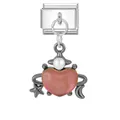 Italian style stainless steel charm with a pearlescent pink heart and planetary ring - Pink Big Heart (M293754)