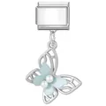 Charm modulare italiano in acciaio argento con farfalla azzurra e decorazioni di perle - 1*0.9cm / Ciondolo con Base in Acciaio - Farfalla Blu 2