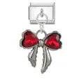 Italian charm bead in silver stainless steel with red crystal heart bow design - Red Zirconia Bow (M293754)