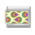 Italienisches Modul-Charm aus Edelstahl mit buntem Vintage-Pfauen-Tränenmuster Motiv - 1,0 cm x 0,9 cm / Retro Pfauenfeder-Muster (Abbildung-14)