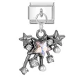 Italian charm link featuring a rainbow star with zircon and faux pearl in dark gray - Pink Star Tassel (M293754)