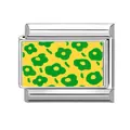 Italienisches Charm-Glied mit gelber Emaille und grünem Blumenmuster aus Edelstahl - 1,0 cm x 0,9 cm / Gelbes Emaille Grünes Blumenmuster (Abbildung-15)