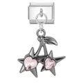 Pink heart crystal cherry charm on stainless steel modular bracelet link - Pink Star Cherry (M293754)