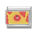 Italienisches Edelstahl-Modularmband mit bemaltem Schwalbenmotiv unter roter Sonne - 1,0 cm x 0,9 cm / Schwalbe und Rote Sonne Muster (Abbildung-16)