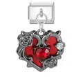 DIY charm for modular bracelet featuring a red heart stone and rose patterns - Red Zirconia Heart 2 (M293754)