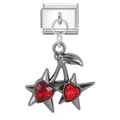 DIY stainless steel link charm featuring red heart-shaped cherry stones and star base - Red Star Cherry (M293754)