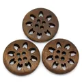 Juego de tres botones de madera marrón vintage de 25 mm con diseño de copo de nieve - 25mm (50 Unidades/Paquete) / Marrón