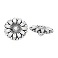 Detailed view of silver antique sunflower metal buttons with floral texture and back shank - Antique Silver