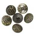 Set of 6 vintage bronze 17mm metal buttons with embossed floral and geometric patterns - 17mm (30-Piece Set) / Antique Bronze Engraved Pattern
