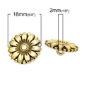 18mm sunflower antique gold metal button with vintage floral embossed texture - Gold
