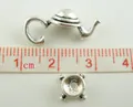 Detailed size measurement of antique silver teapot pendant components for DIY jewelry making - Teapot Bead Cap Set / 10 Pack Set / Antique Silver