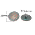 Detail view of 25mm vintage verdigris copper button with radial engraving and back shank - Oval Style 44 (B0212244) / 10 Pieces/Pack (25x22mm)