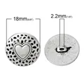 Retro silver 18mm round metal button with heart pattern and shank back for coats - Round Heart Style / 20 Pieces Set / Antique Silver